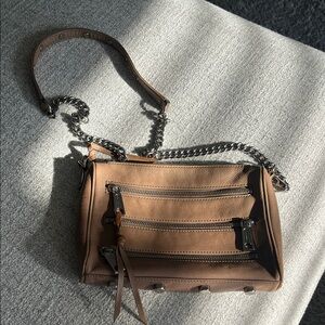 Brown Leather Crossbody Bag with Chain Strap